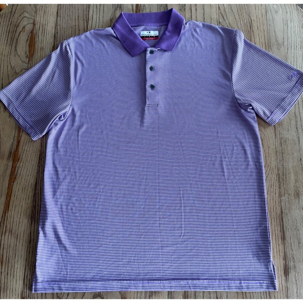 Grand Slam Polo Shirt Mens L Purple Stripe Short Sleeve